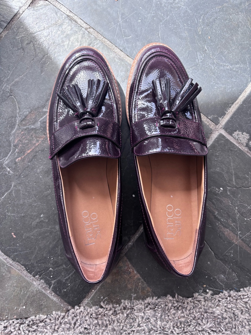 Franco Sarto Women's Carolynn Platform Loafer in Burgundy Patent Leather 8.5
